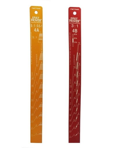 [FMT7940] Fast Mover Paint measuring stick with ratios. Aluminium 370 x 32 x 2mm. 2:1 & 4:1
