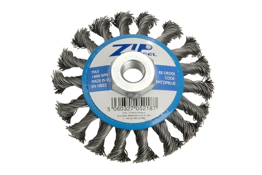 [FMTZIPBLUE] Fast Mover ZIP wire brush wheel.bevel shape 95mm with M14 thread. Blue