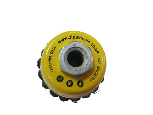 [FMTZIPYELLOW] Fast Mover ZIP wire brush wheel. Cup shape 70mm with M14 thread. Yellow