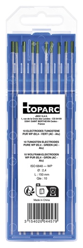 [044579] GYS 10 ELECTRODES - PURE TUNGSTEN Ø2.4 - GREEN (AC - ALUMINIUM)