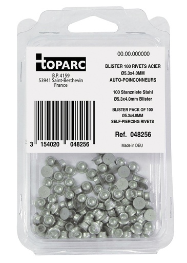[048256] GYS 100 SELF PIERCING STEEL RIVETS STEEL Ø5.3x4.0MM - BLISTER PA