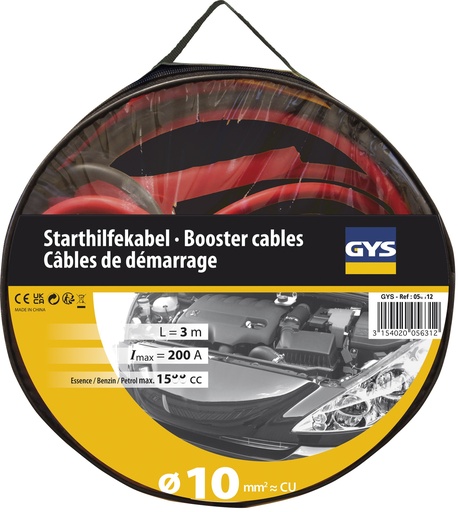 [056312] GYS JUMP LEADS PRO 200A (1.5L) - INSULATED CLAMPS - Ø10mm² - 2 x
