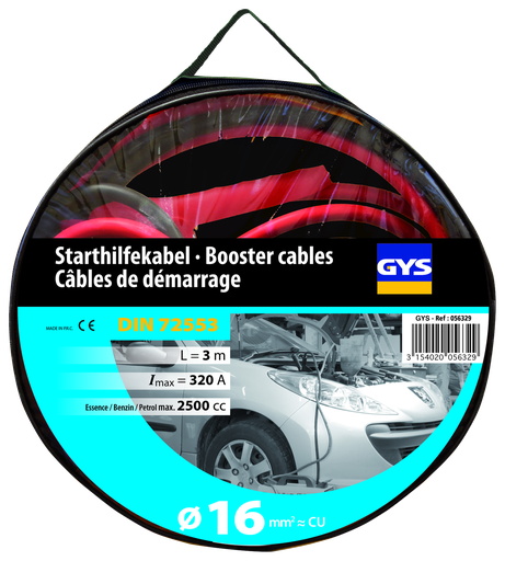[056329] GYS JUMP LEADS PRO 320A (2.5L) - INSULATED CLAMPS - Ø16mm² - 2 x 3m