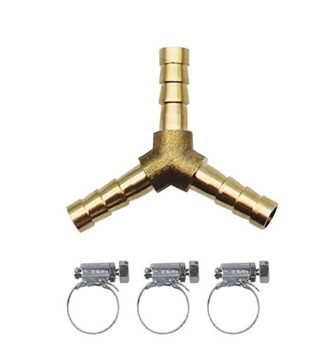 [067936] GYS Y SHAPE BRASS GAS CONNECTOR Ø6mm + 3 HOSE CLIPS