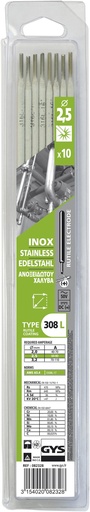 [082328] GYS 10 STAINLESS STEEL ELECTRODES - 308L - Ø2.5 (BLISTER)