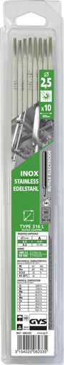 [082335] GYS 10 STAINLESS STEEL ELECTRODES - 316L - Ø2.5 (BLISTER)
