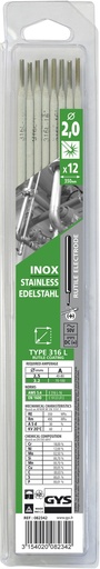 [082359] GYS 12 STAINLESS STEEL ELECTRODES 316L Ø2.0 - BLISTER