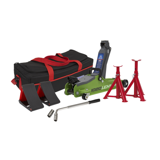 [1020LEHVBAGCOMBO] Sealey Low Entry Short Chassis Trolley Jack & Accessories Bag Co
