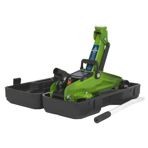 [1050CXDHV] Sealey Short Chassis Trolley Jack with Storage Case 2 Tonne - Green