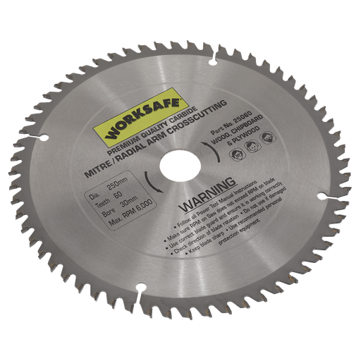 [25060] Sealey Worksafe® TCT Saw Blade 250 x 30mm 60tpu