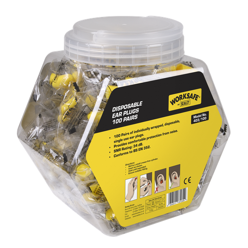 [403/100] Sealey Worksafe® Disposable Ear Plugs - 100 Pairs