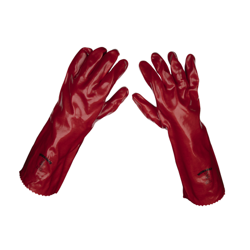 [9114/12] Sealey Worksafe® PVC Gauntlets 450mm, Red - Pack of 12 Pairs