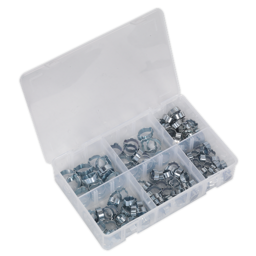 [AB044DE] Sealey Zinc Plated O-Clip Double Ear Assortment 140pc