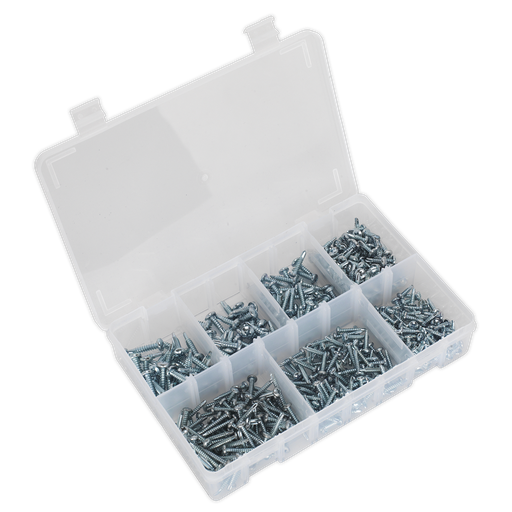 [AB060SDS] Sealey Zinc Plated Self-Drilling Screw Assortment Phillips Pan Head 500pc