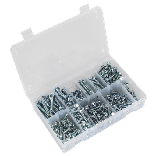 [AB061SDH] Sealey Zinc Plated Self-Drilling Screw Assortment Hex Head 410pc