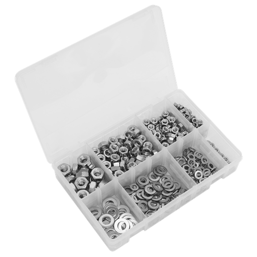 [AB077NW] Sealey Stainless Steel Nut and Washer Assortment M5-M10 500pc