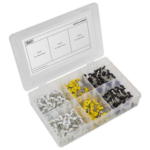 [AB195NP] Sealey Numberplate Screw Assortment 4.8mm x 18mm 195pc - Plastic Enclosed Head