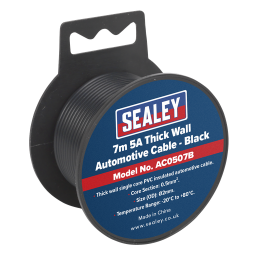 [AC0507B] Sealey 5A Thick Wall Automotive Cable 7m - Black