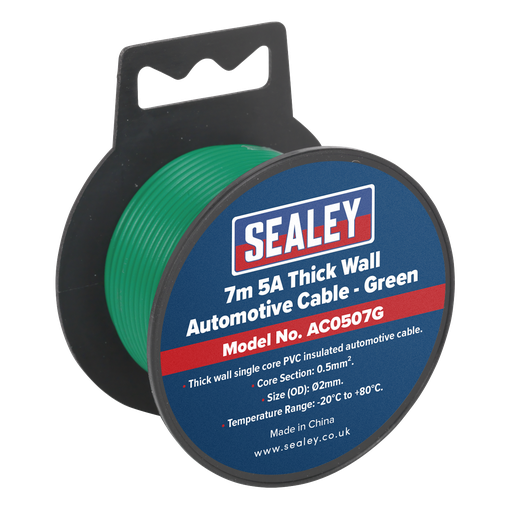 [AC0507G] Sealey 5A Thick Wall Automotive Cable 7m - Green