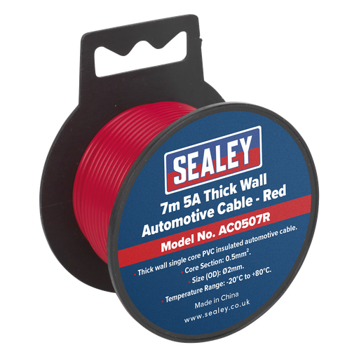 [AC0507R] Sealey 5A Thick Wall Automotive Cable 7m - Red