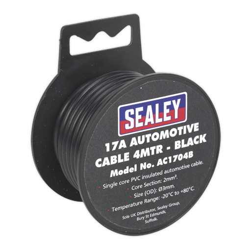 [AC1704B] Sealey 17A Thick Wall Automotive Cable 4m - Black