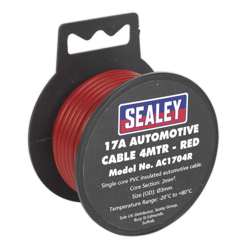 [AC1704R] Sealey 17A Thick Wall Automotive Cable 4m - Red