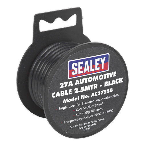 [AC2725B] Sealey 27A Thick Wall Automotive Cable 2.5m - Black