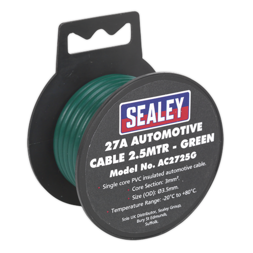 [AC2725G] Sealey 27A Thick Wall Automotive Cable 2.5m - Green