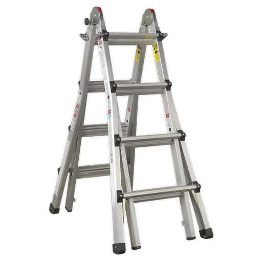 [AFPL3] Sealey Aluminium Telescopic Adjustable-Height Ladder 4-Way - BS EN 131