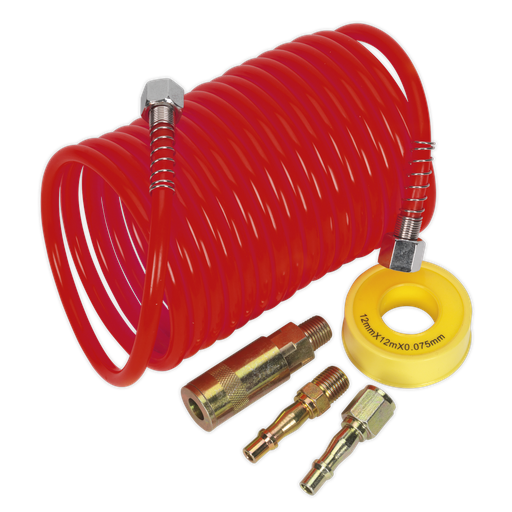 [AHK03] Sealey PE Coiled Air Hose Kit with Connectors 5m x 5mm