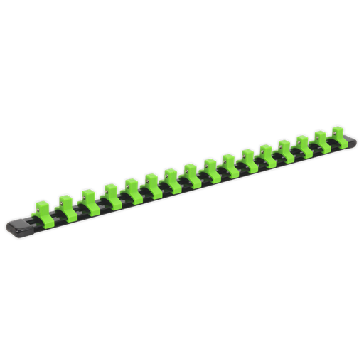 [AK27053HV] Sealey Premier Socket Retaining Rail with 16 Clips 3/8"Sq Drive - Hi-Vis Green