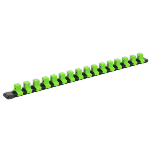[AK27054HV] Sealey Premier Socket Retaining Rail with 16 Clips 1/2"Sq Drive - Hi-Vis Green