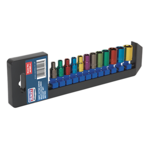 [AK282] Sealey Premier Multi-Coloured Socket Set 1/4"Sq Drive 12pc