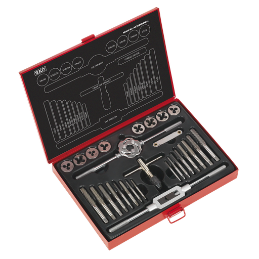 [AK3028BSW] Sealey Imperial Tap & Die Set Split Dies BSW 28pc