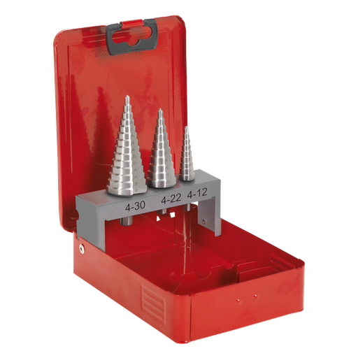 [AK4733] Sealey Double Flute HSS M2 Step Drill Bit Set 3pc
