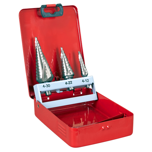 [AK4743] Sealey Spiral Flute HSS M2 Step Drill Bit Set 3pc