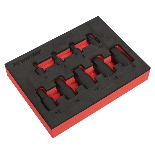 [AK5525] Sealey Premier Low Profile Hex Impact Socket Bit Set 1/4" & 3/8"Sq Drive 9pc