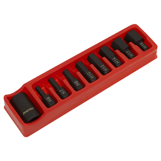[AK5609] Sealey Premier Hex Impact Bit & Holder Set 1/2"Sq Drive 9pc