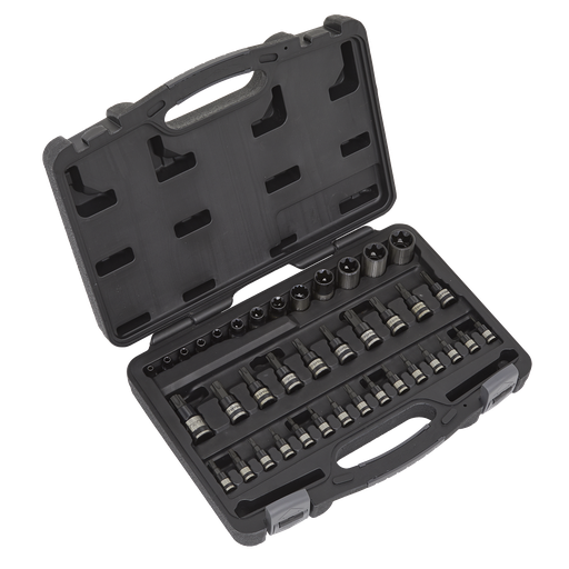[AK6197B] Premier Black TRX-Star* Socket & Security Socket Bit Set 1/4", 3/8" & 1/2"Sq Drive 38pc