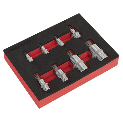 [AK6241] Sealey Premier Spline Socket Bit Set1/4", 3/8" & 1/2"Sq Drive 8p