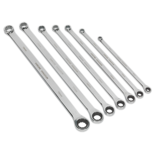 [AK6319] Sealey Premier Extra-Long Double Ring Ratchet/Fixed Spanner Set 