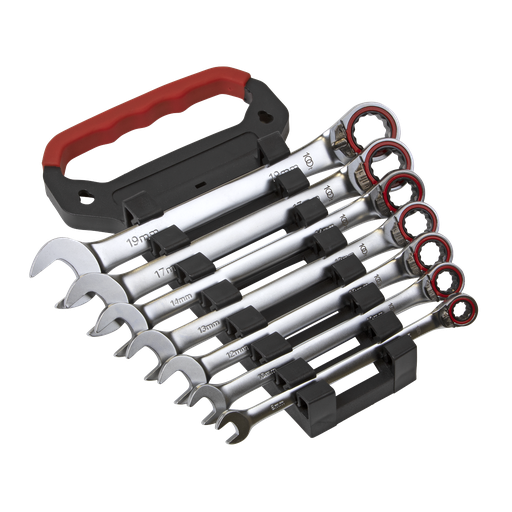 [AK63945] Sealey Premier Platinum Reversible Ratchet Combination Spanner Set 7pc