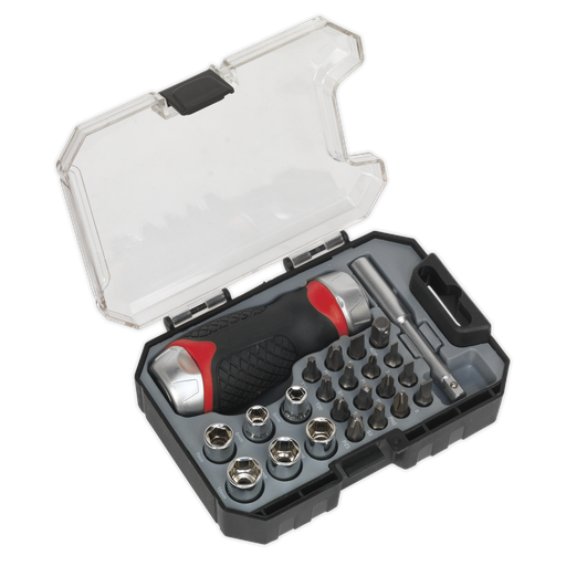 [AK64906] Sealey Premier Fine Tooth Stubby Ratchet Screwdriver Socket & Bi