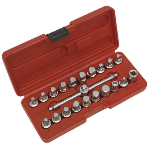 [AK6586] Sealey Oil Drain Plug Key Set 3/8"Sq Drive 21pc