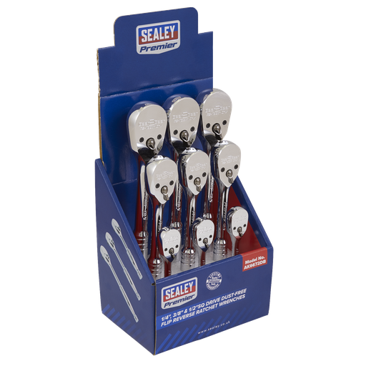 [AK6672DB] Sealey Premier Pear-Head Ratchet Wrenches with Flip Reverse 1/4", 3/8" & 1/2"Sq Drive - Display Box of 9