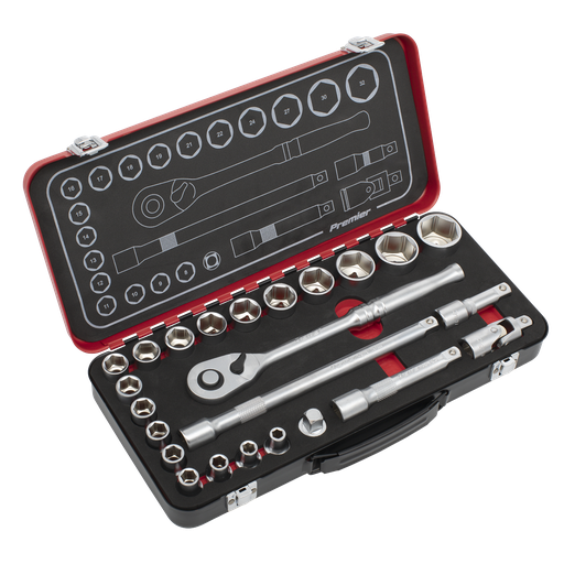 [AK7924] Sealey Premier Platinum Socket Set 1/2"Sq Drive 24pc