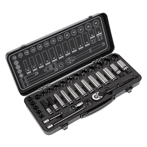 [AK7971] Sealey Premier Black Socket Set 3/8"Sq Drive 34pc
