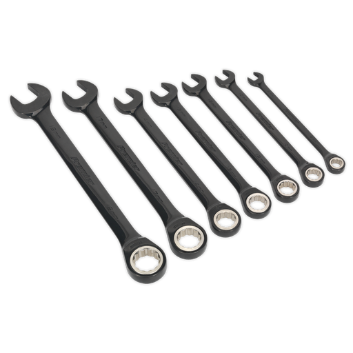 [AK7978] Sealey Premier Black Combination Ratchet Spanner Set 7pc