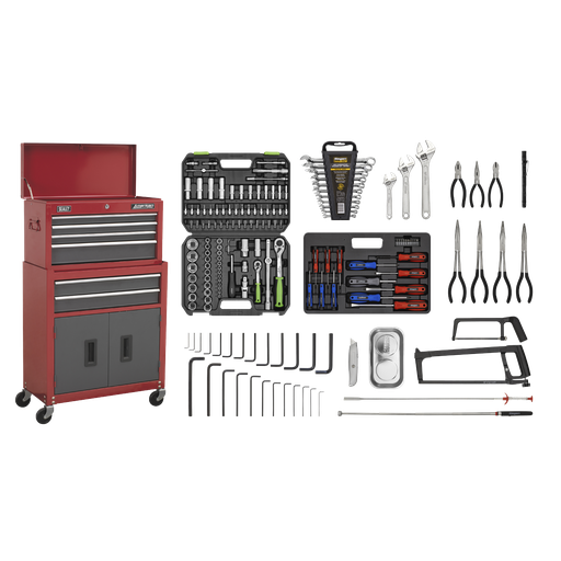 [AP2200BBCOMBO] American PRO® Topchest & Rollcab Combination 6 Drawer with 170pc Tool Kit - Red/Grey