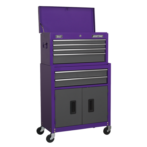 [AP2200BBCP] American PRO® Topchest & Rollcab Combination 6 Drawer - Purple/Grey